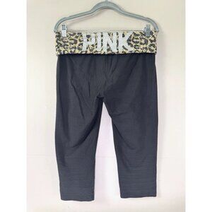Vintage Vibes Y2K PINK Medium Black Silver Leopard Lace Foldover Capri Legging